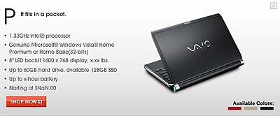 Netbook vaio của sony lộ diện