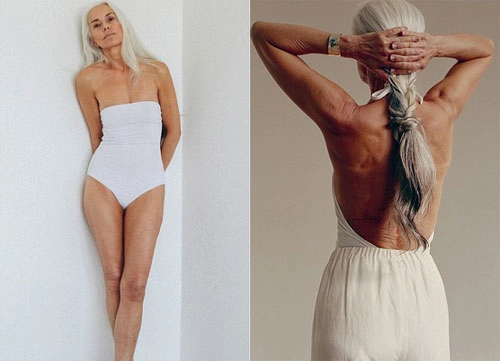 Người mẫu 60 tuổi tạo dáng với áo tắm