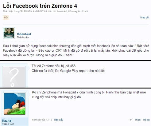 Nhiều máy asus zenfone gặp lỗi với phần mềm facebook