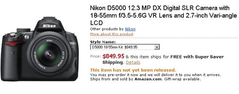 Nikon d5000 đã cho đặt hàng qua mạng
