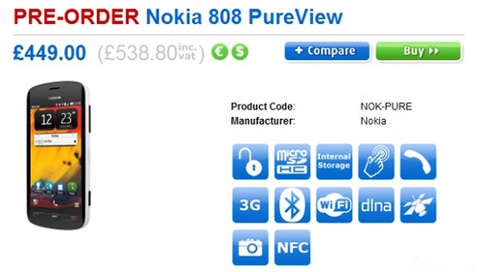 Nokia 808 pureview giá dao động từ 15 đến 18 triệu đồng