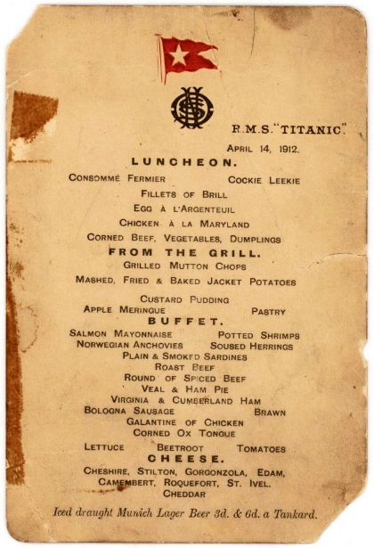 Thực đơn bữa trưa cuối cùng trên tàu titanic