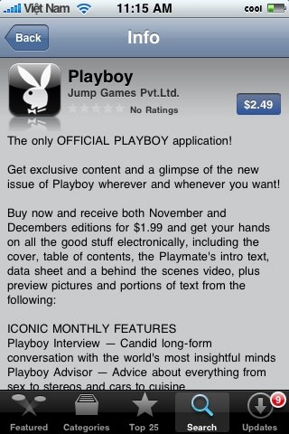 Ứng dụng playboy lên app store cho iphone