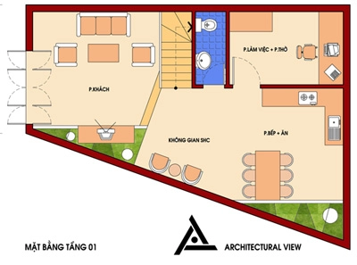 Nhà hình thang vuông 60 m2