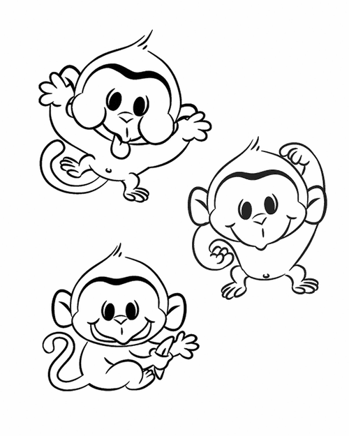 Tranh tô màu ba chú khỉ con