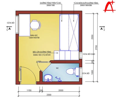 Bố trí phòng trẻ con 33 x 37 m