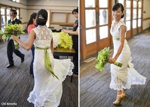 Cô dâu gây xôn xao với váy cưới handmade 600 ngàn đồng