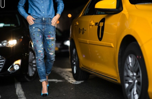 đổi gió với mốt quần jeans đắp vá