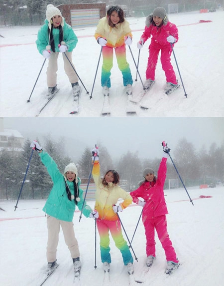 Ngọc hân cùng bố mẹ say mê trượt tuyết