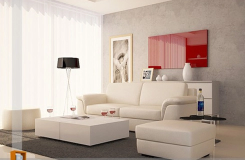 Phòng khách cá tính với tông màu trắng đỏ