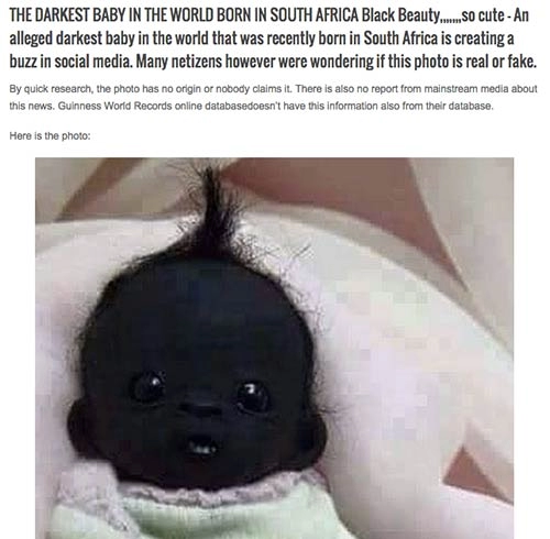 Bức ảnh em bé nam phi đen nhất thế giới gây tranh cãi