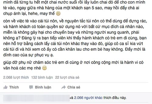 Chị em bỉm sữa thông cảm vụ ca sĩ cho con tiểu vào túi nôn