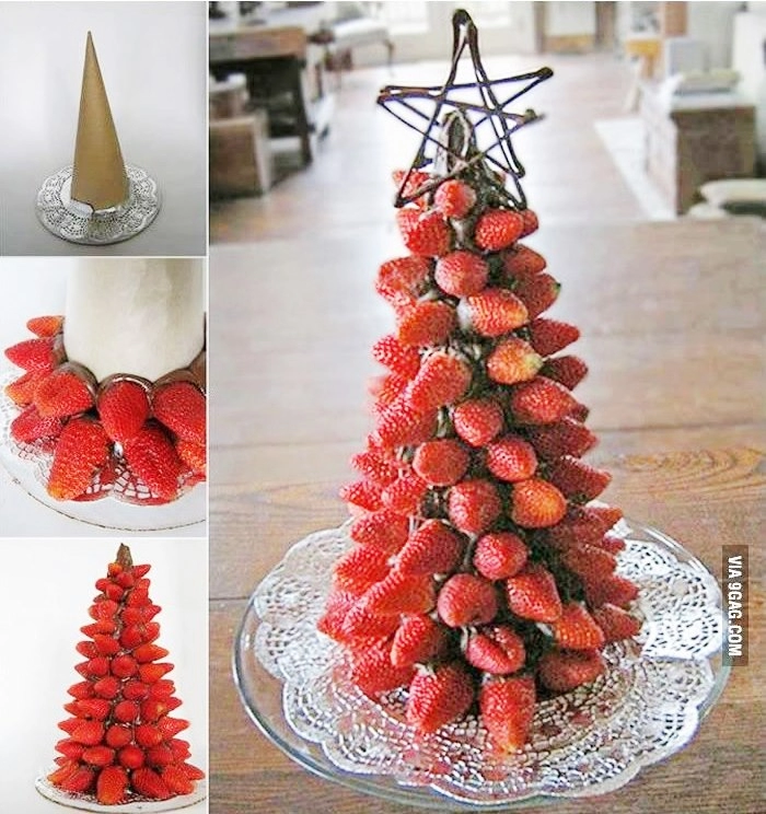 Những cách trang trí hoa quả bánh kẹo hình cây thông noel cho bé