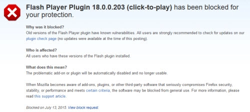 Firefox chặn adobe flash player vì lỗi bảo mật nguy hiểm