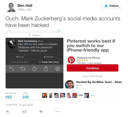 Mark zuckerberg bị hack tài khoản twitter vì password dễ đoán