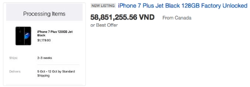  giá iphone 7 jet black trên ebay tăng gấp ba lần 