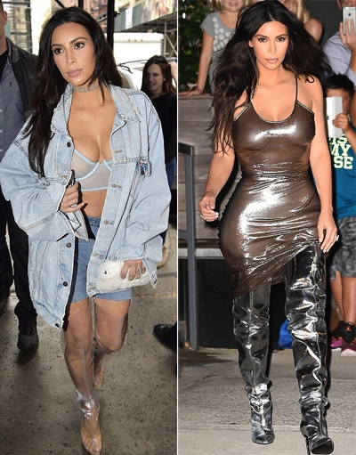  kim kardashian ra đường với áo lót và quần jeans 