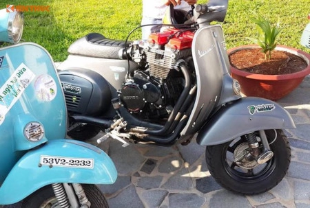 quái vật scooter vespa độ máy honda cb750 độc nhất vn