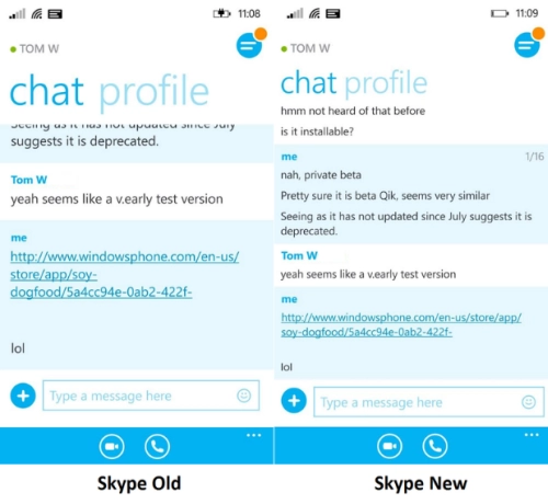 Skype trên windows phone cập nhật font chữ nhỏ hơn