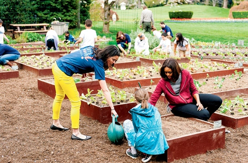 Bà obama cùng các em nhỏ chăm sóc khu vườn rau