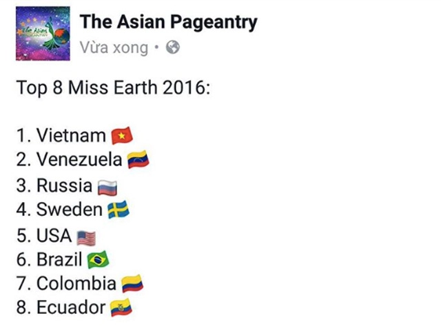 Nam em gây bất ngờ ecuador đăng quang hoa hậu trái đất 2016