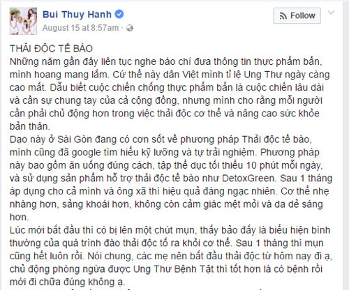 Bật mí cách thải độc trong 2 phút của siêu mẫu thúy hạnh