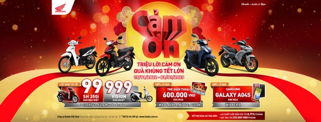 100 có quà giá trị trong chương trình tri ân khách hàng cuối năm của honda việt nam