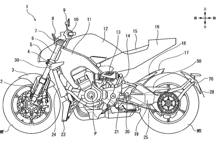 Lộ diện bằng sáng chế honda cb1000r 2024 với khung động cơ cánh gió mới