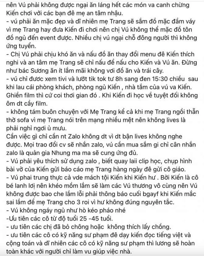 Tuyển bảo mẫu bảo thy trang trần yêu cầu khắt khe tỷ phú hoàng kiều trả lương 800 triệunăm bị chê ít