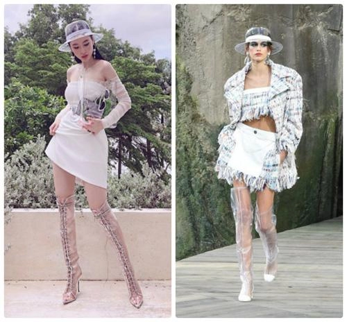 Angela phương trinh copy bộ cánh chanel của kaia gerber