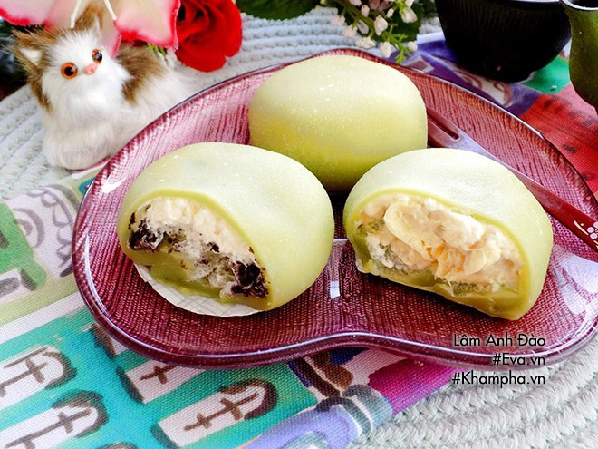 Bánh mochi lá dứa kem tươi sầu riêng mát lạnh tuyệt ngon