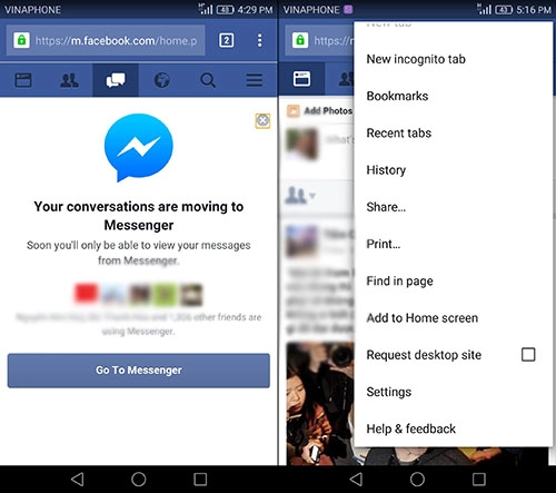 Cách chat facebook khi truy cập bằng trình duyệt di động