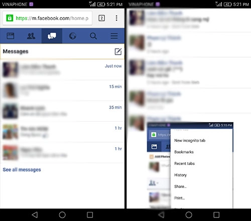 Cách chat facebook khi truy cập bằng trình duyệt di động