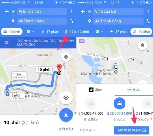 Cách đặt xe uber hoặc grab bằng google maps