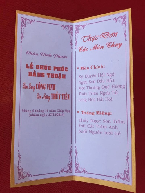 Cỗ cưới chay của thủy tiên công vinh