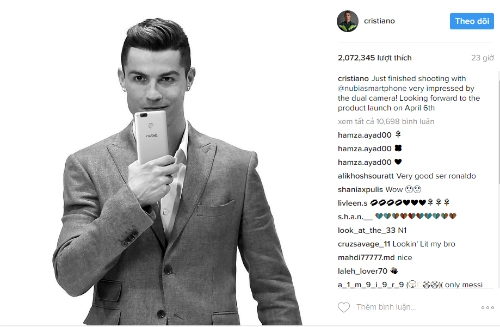 Cristiano ronaldo bảnh bao bên smartphone zte nubia z17 mini