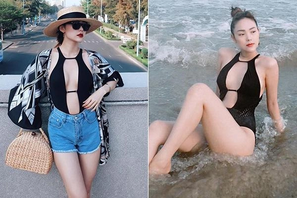 Cùng một set đồ bikini ngọc trinh khoe dáng quyến rũ còn minh hằng diện hẳn ra phố