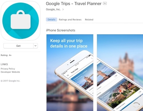 Google trips ứng dụng giúp tìm quán ăn khách sạn