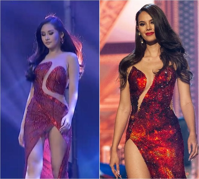 Hết nghi vấn diện váy nhái của miss universe ngân anh còn bị lộ cả nội y trên sân khấu