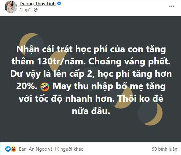 Hoa hậu dương thùy linh choáng váng vì học phí của con tăng thêm 130 triệu đồng chạm mốc 700 triệu đồngnăm