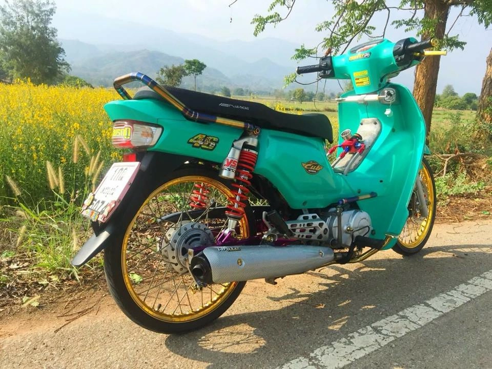 Honda cub fi độ khoe sắc bên con đường hoa vàng rực