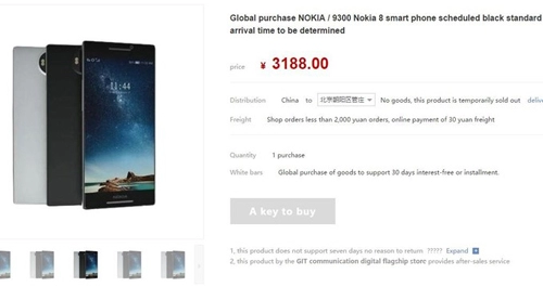 Nokia 8 cấu hình mạnh giá 106 triệu đồng