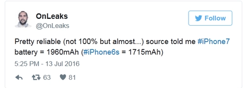 Pin iphone 7 có dung lượng lớn hơn 14 so với iphone 6s