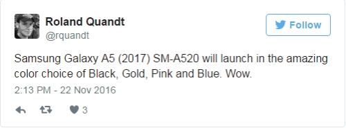Samsung galaxy a5 2017 sẽ có 4 tùy chọn màu