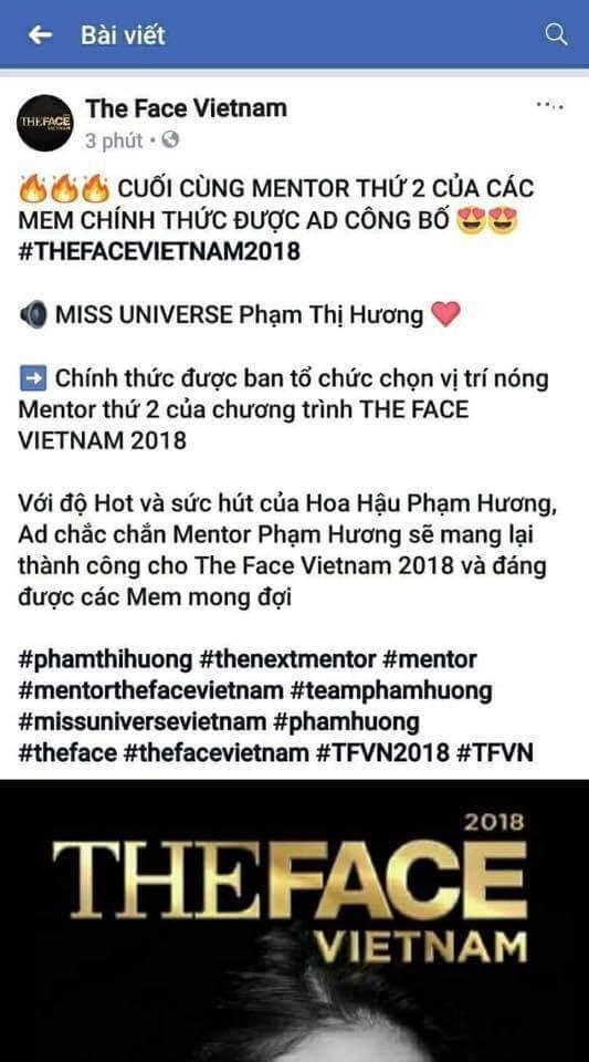 Sau tất cả hoa hậu phạm hương chính thức xác nhận không tham gia the face