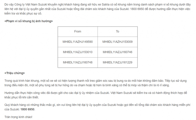 Suzuki việt nam sẽ khắc phục miễn phí satria f150 bị lỗi khung sườn