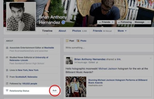 Facebook có tính năng hỏi về tình trạng hôn nhân