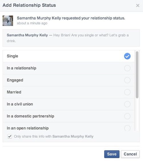 Facebook có tính năng hỏi về tình trạng hôn nhân