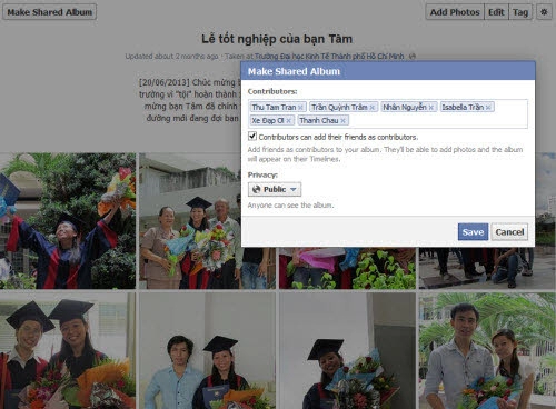 Facebook nhiều người cùng upload ảnh vào một album