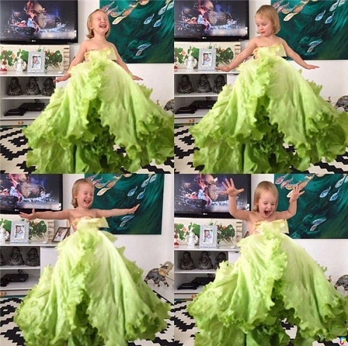 Mẹ khéo tay làm váy siêu độc-lạ từ rau củ quả cho con gái